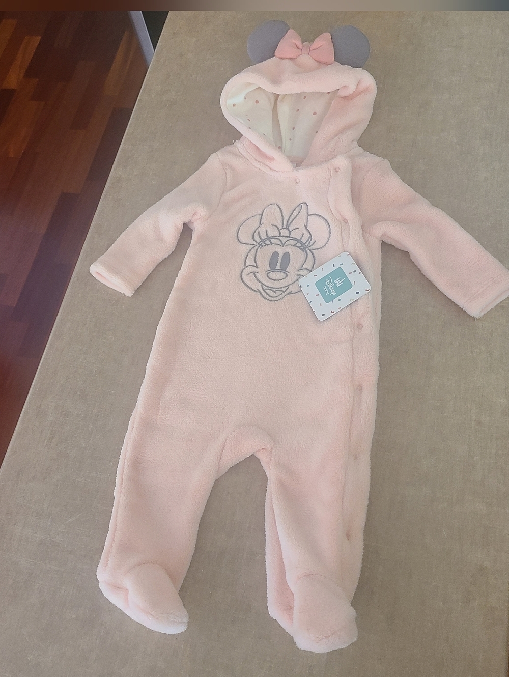 Disney Baby Minnie Pink One Piece Hooded Sleeper 3- 6 Months NWT